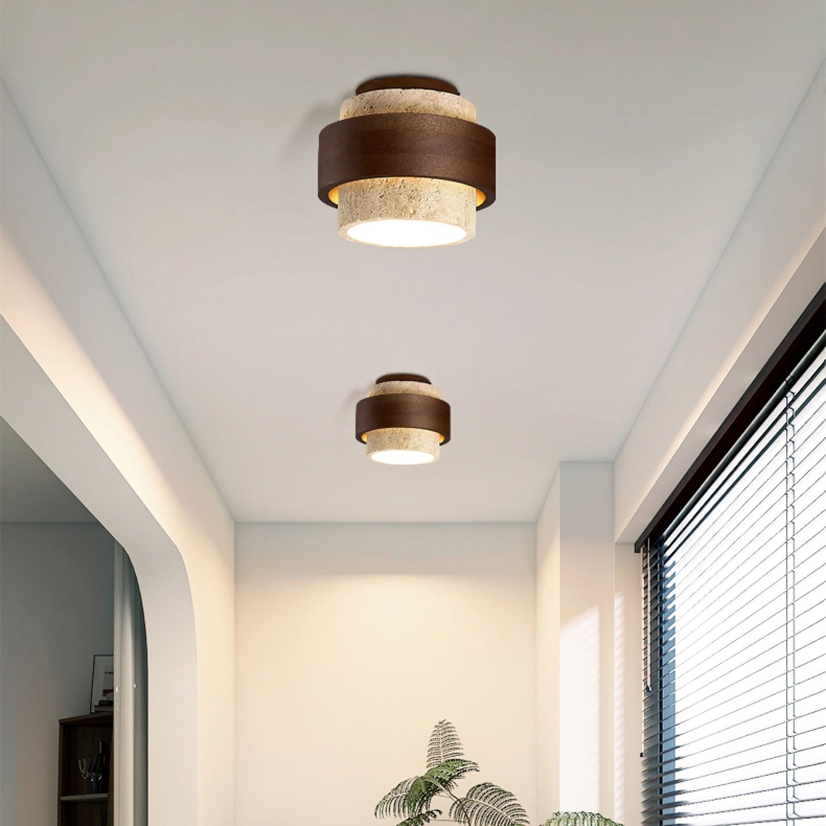 Perra Layered Ring Travertine Ceiling Light