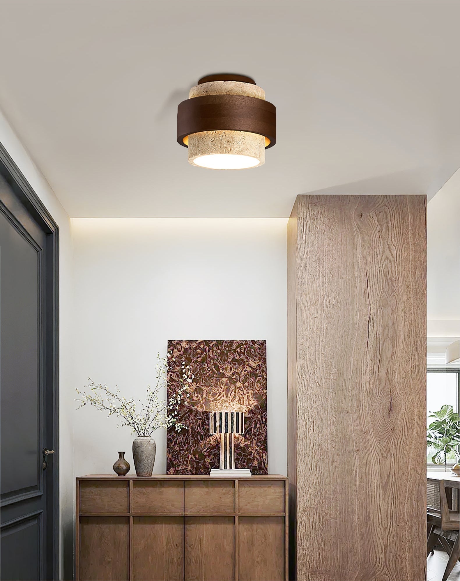 Perra Layered Ring Travertine Ceiling Light