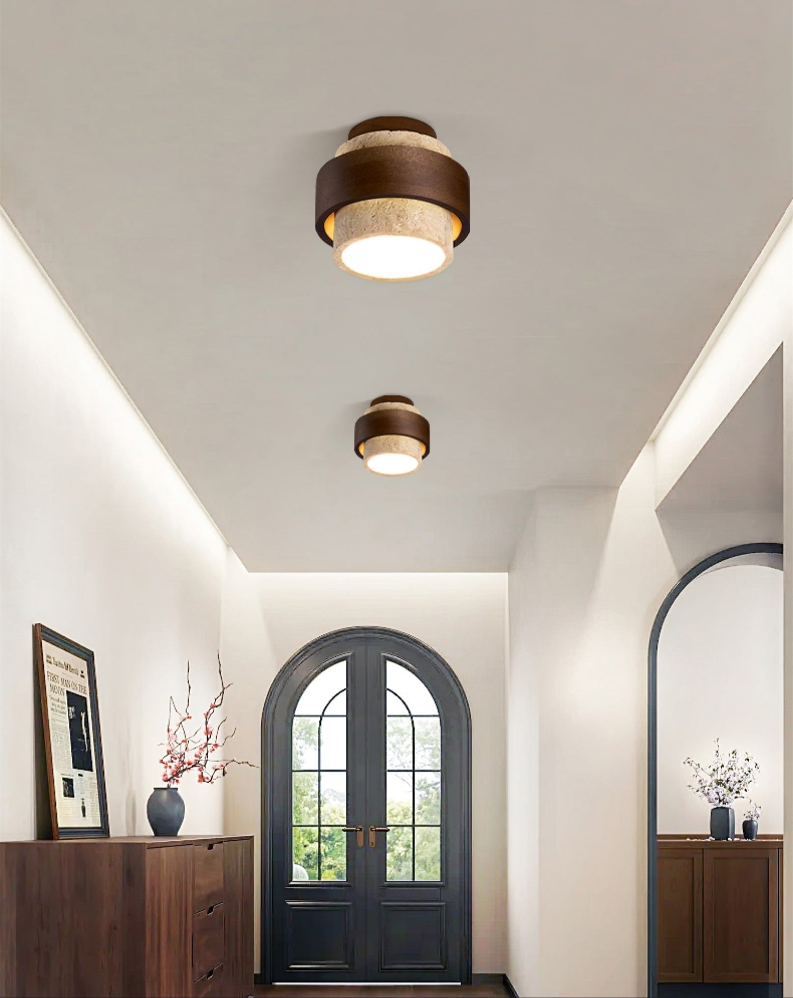Perra Layered Ring Travertine Ceiling Light