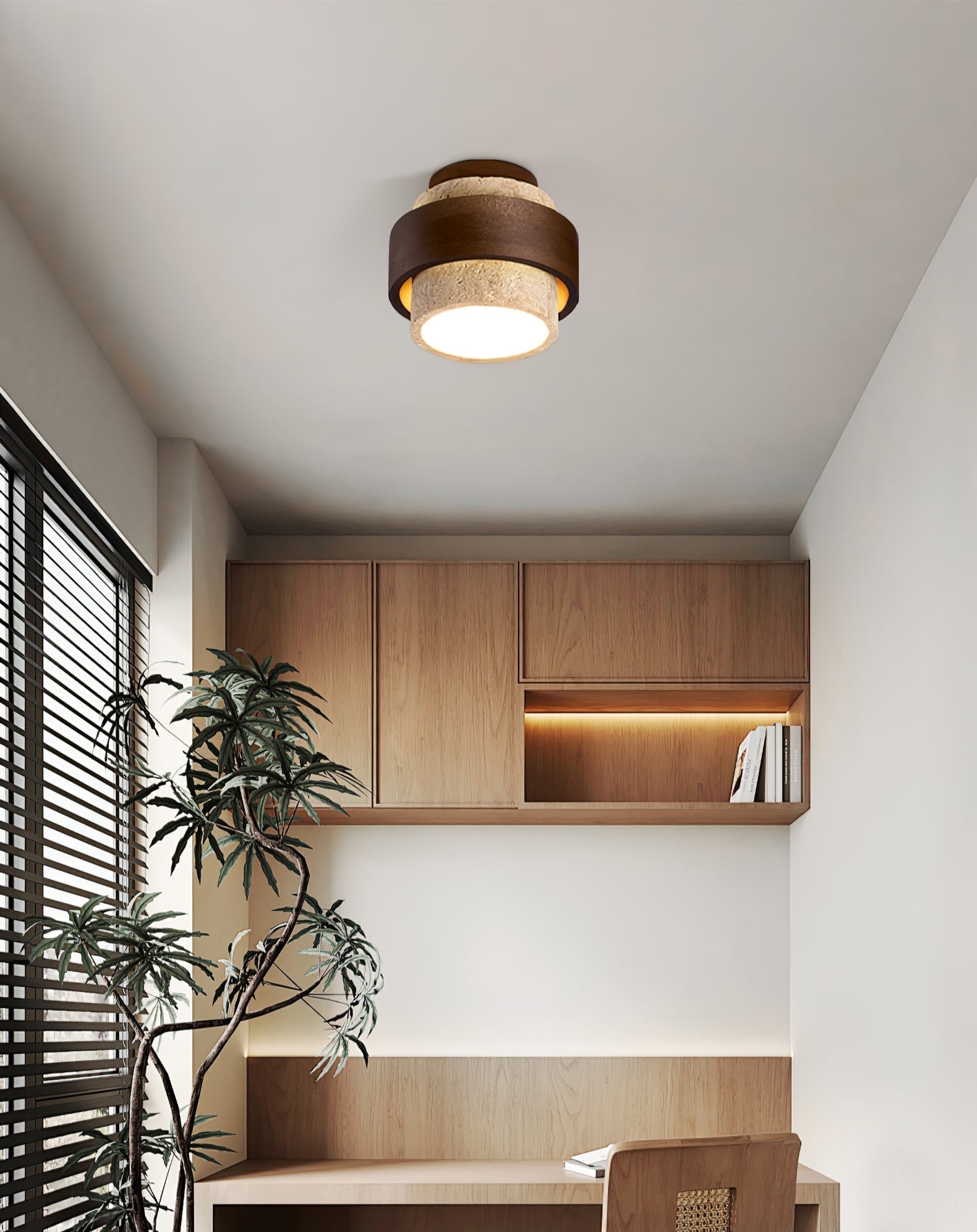 Perra Layered Ring Travertine Ceiling Light