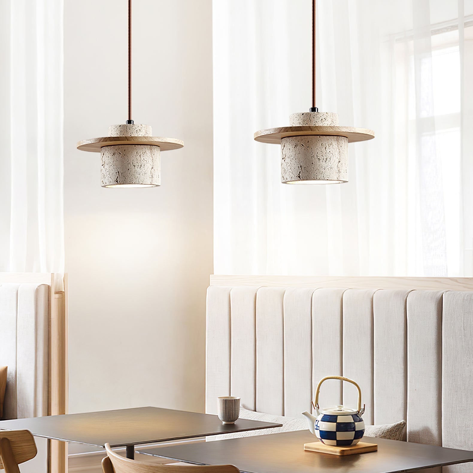 Valerelle Disc Cylinder Travertine Pendant Light