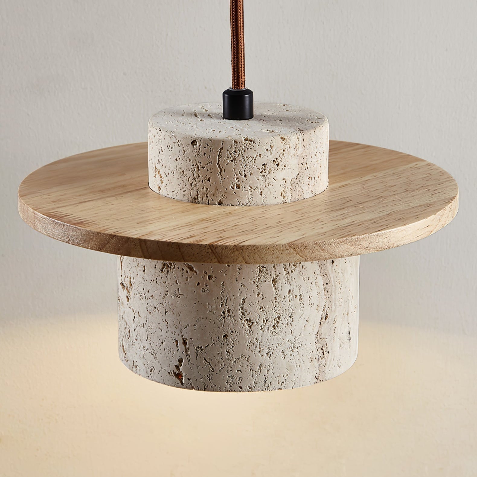 Valerelle Disc Cylinder Travertine Pendant Light