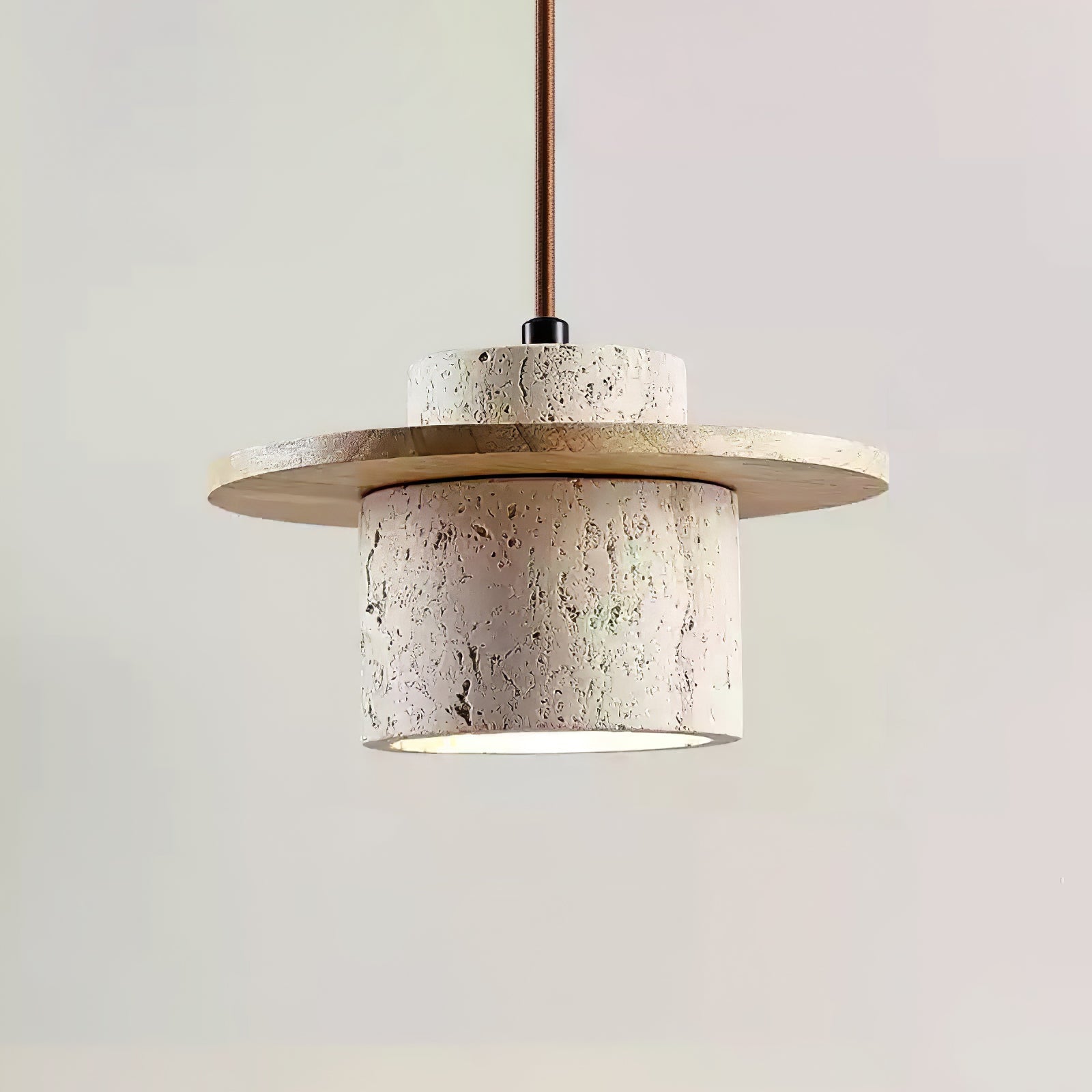 Valerelle Disc Cylinder Travertine Pendant Light