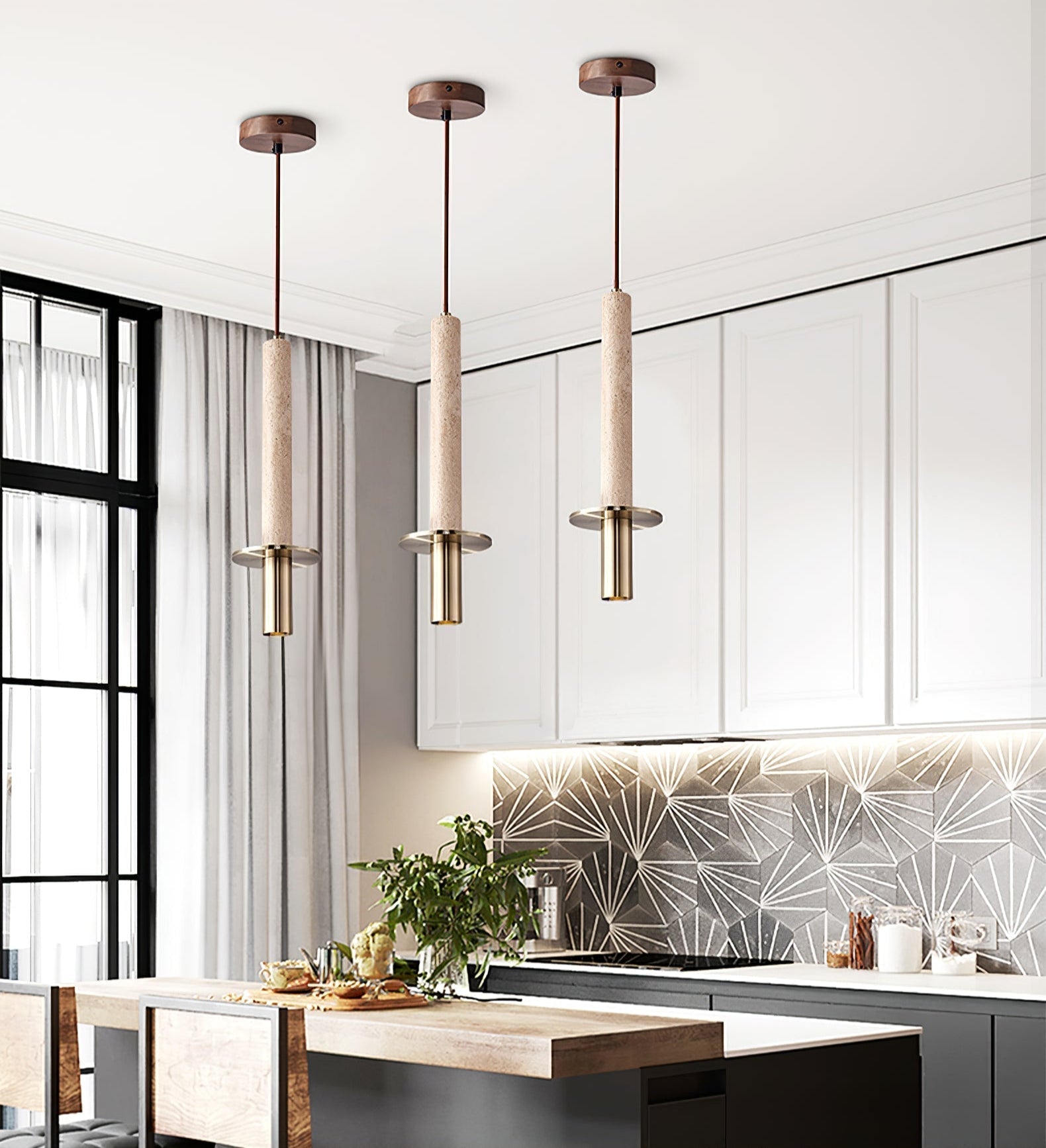 Avdoryra Dual Cylinder Travertine Pendant Light