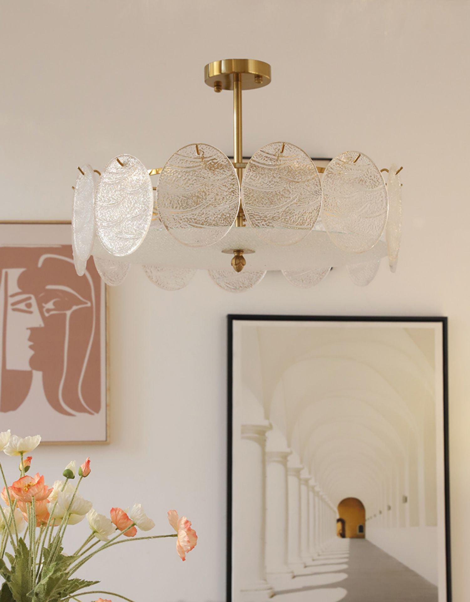 Velalaine Ceiling Lamp with Gold Finish and Ribbed Glass