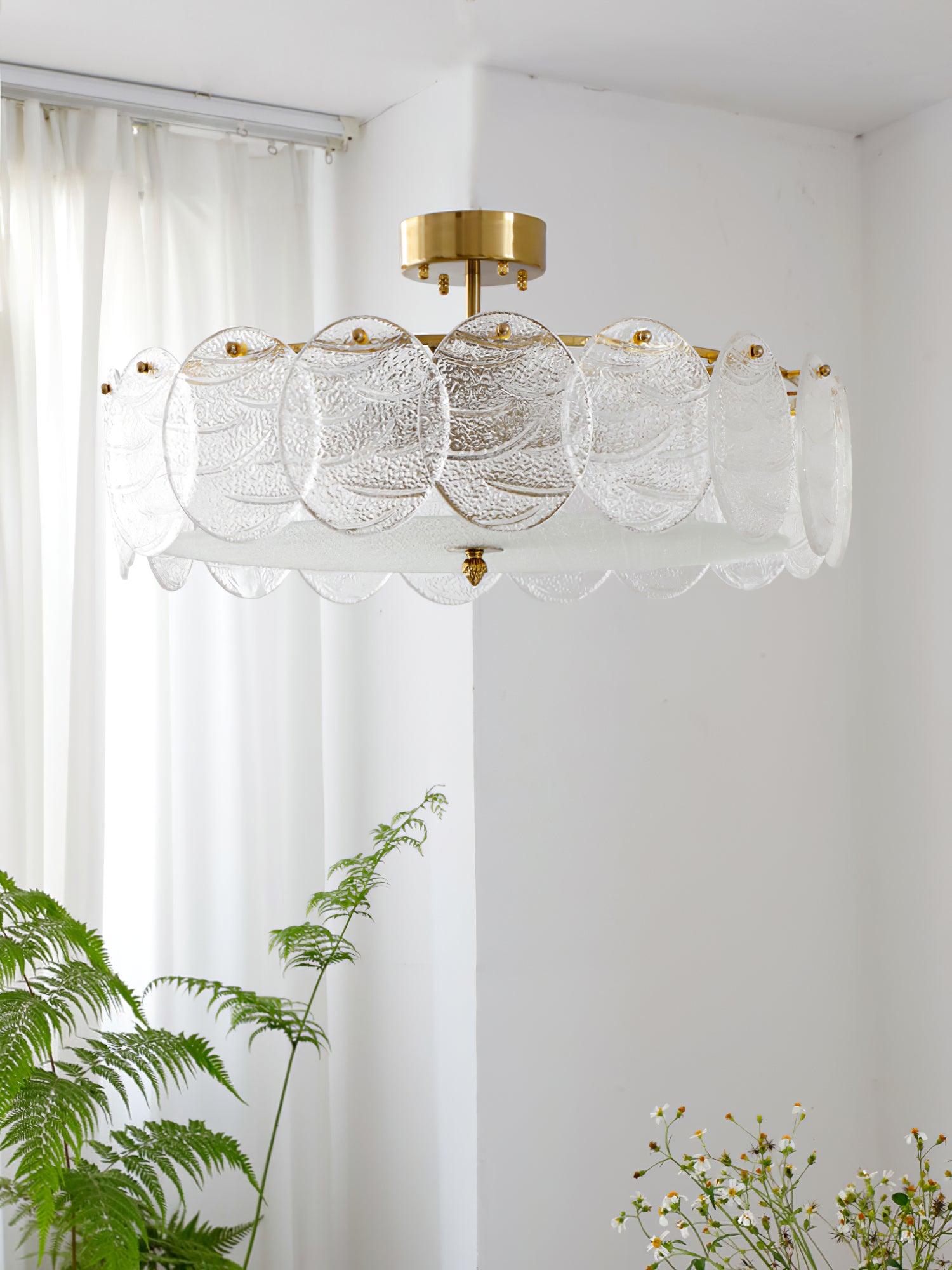 Velalaine Ceiling Lamp with Gold Finish and Ribbed Glass