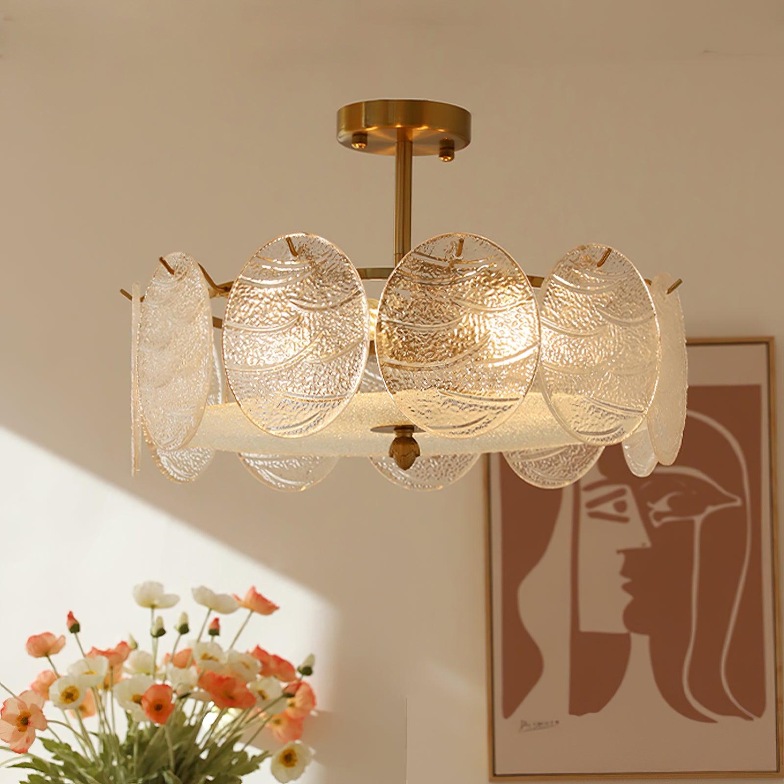 Velalaine Ceiling Lamp with Gold Finish and Ribbed Glass