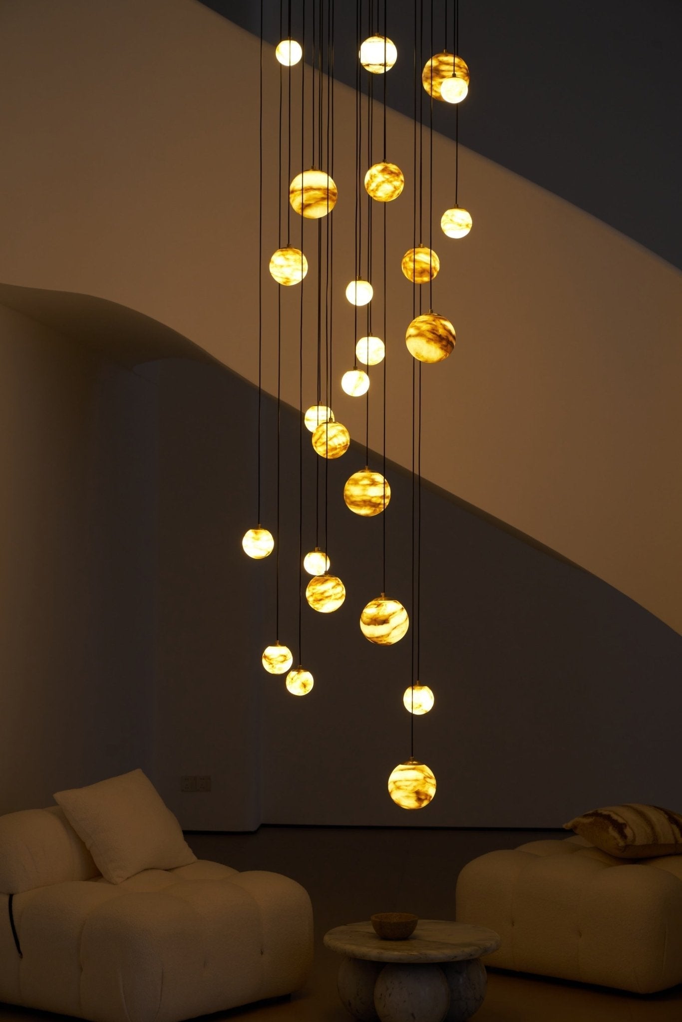LUX Alabaster Cluster Chandelier Staircase