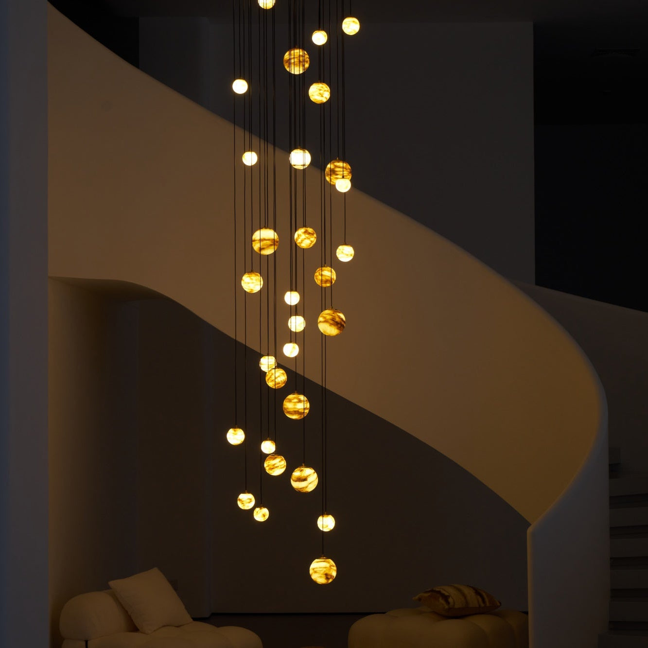 LUX Alabaster Cluster Chandelier Staircase