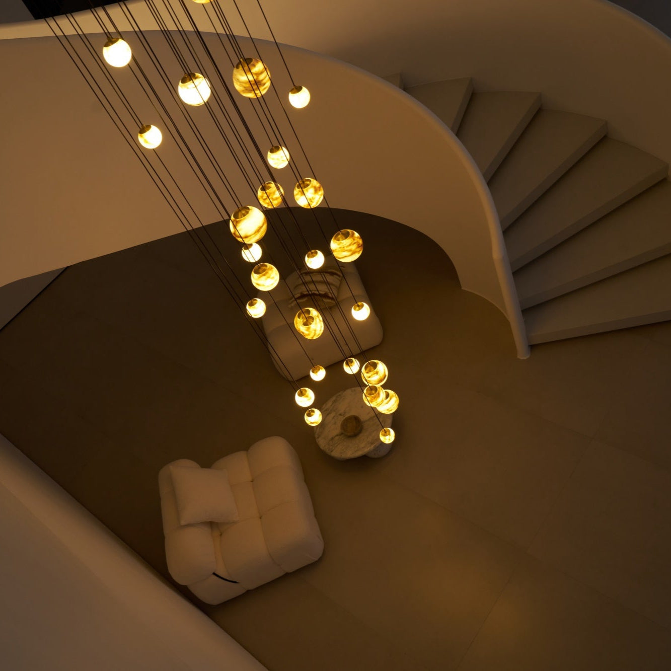 LUX Alabaster Cluster Chandelier Staircase