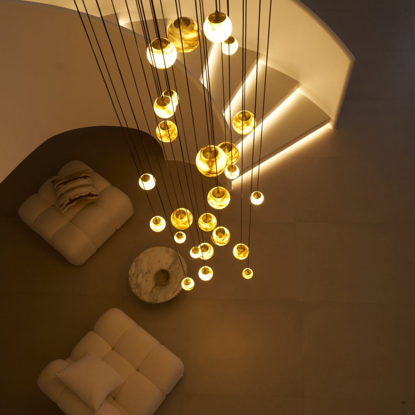 LUX Alabaster Cluster Chandelier Staircase