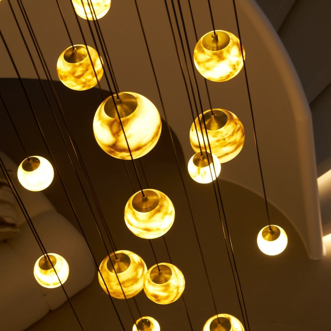 LUX Alabaster Cluster Chandelier Staircase