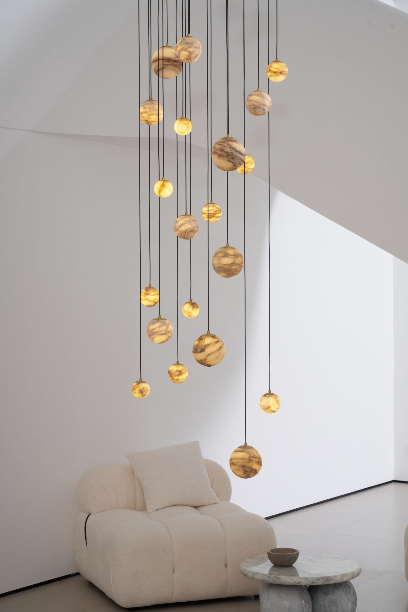 LUX Alabaster Cluster Chandelier Staircase