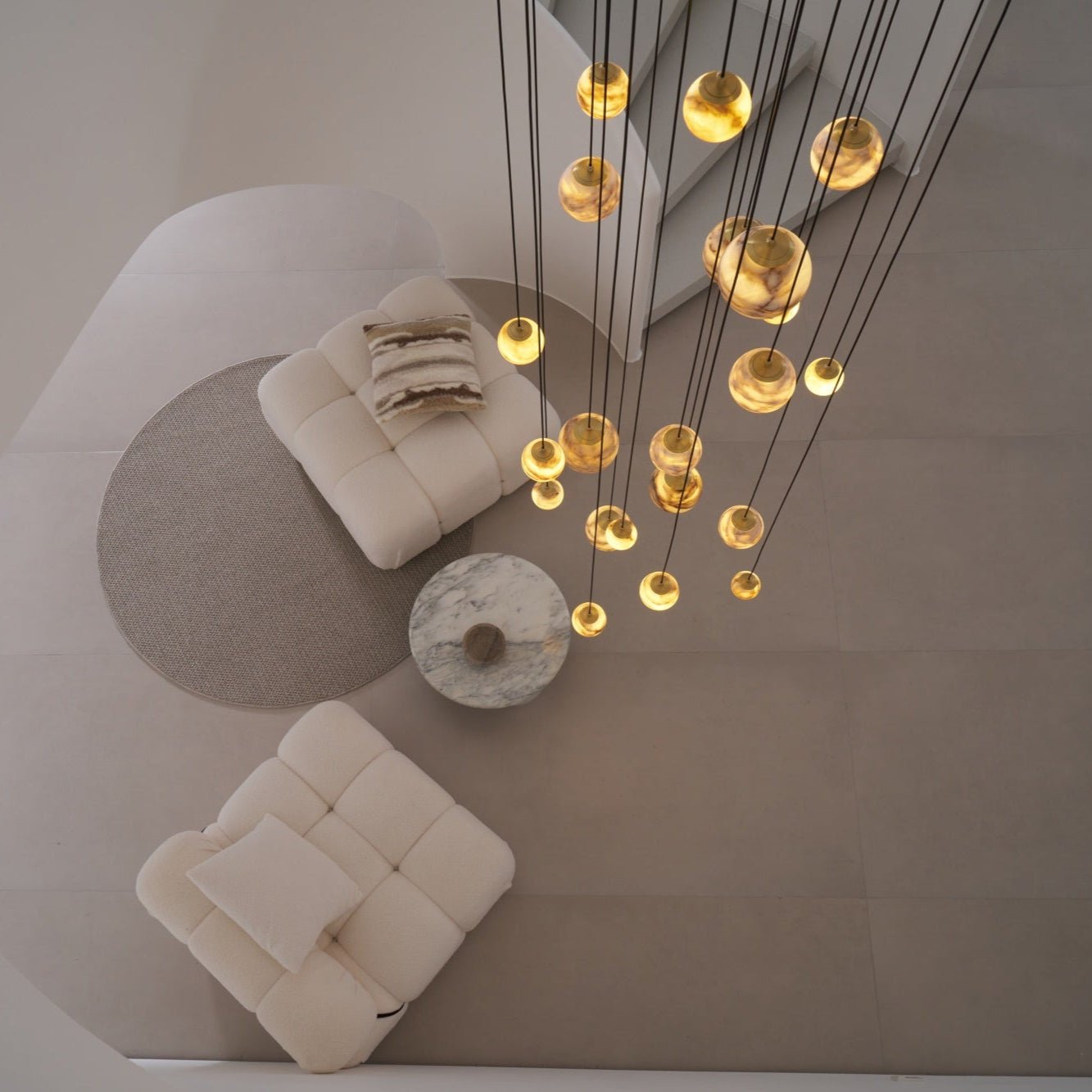 LUX Alabaster Cluster Chandelier Staircase