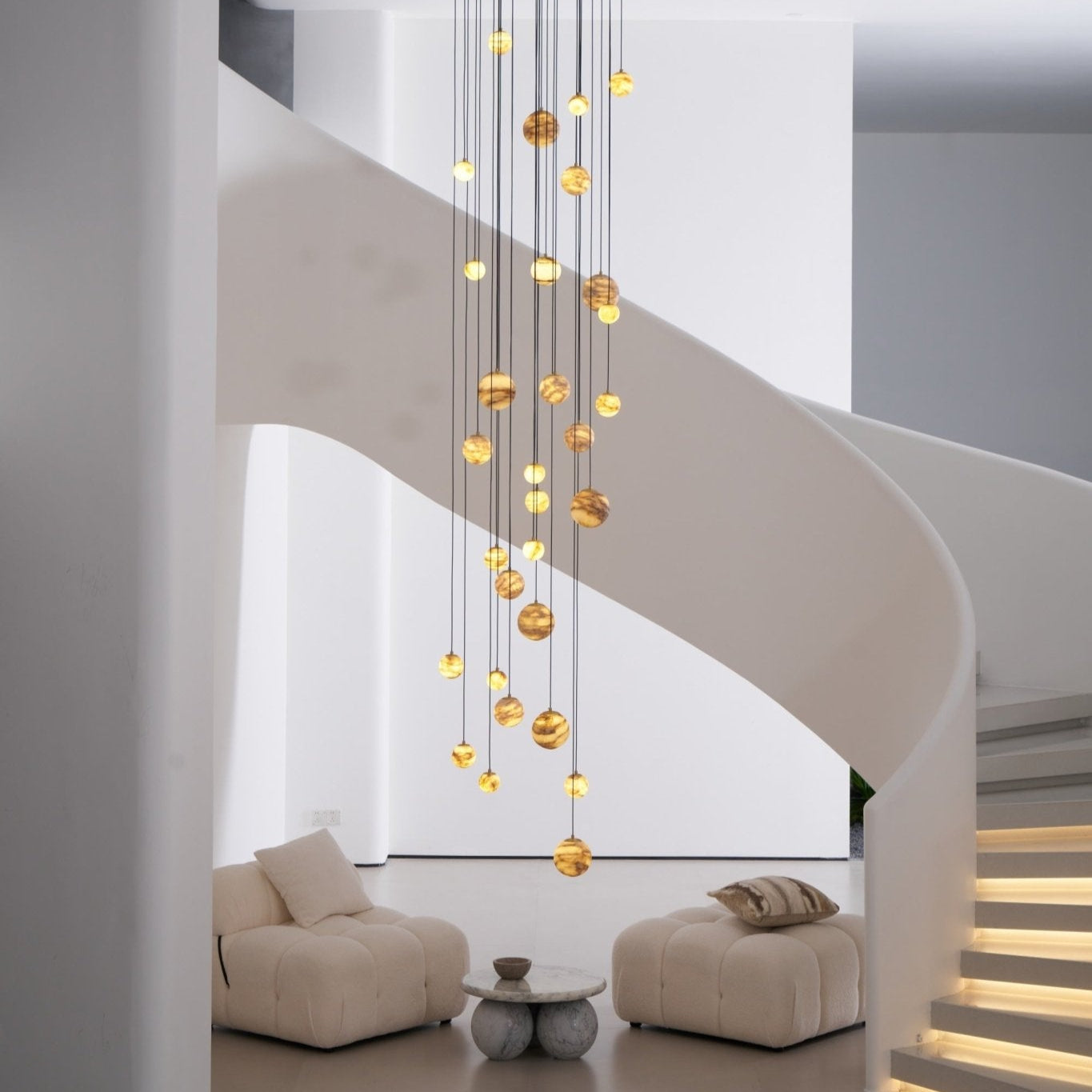 LUX Alabaster Cluster Chandelier Staircase
