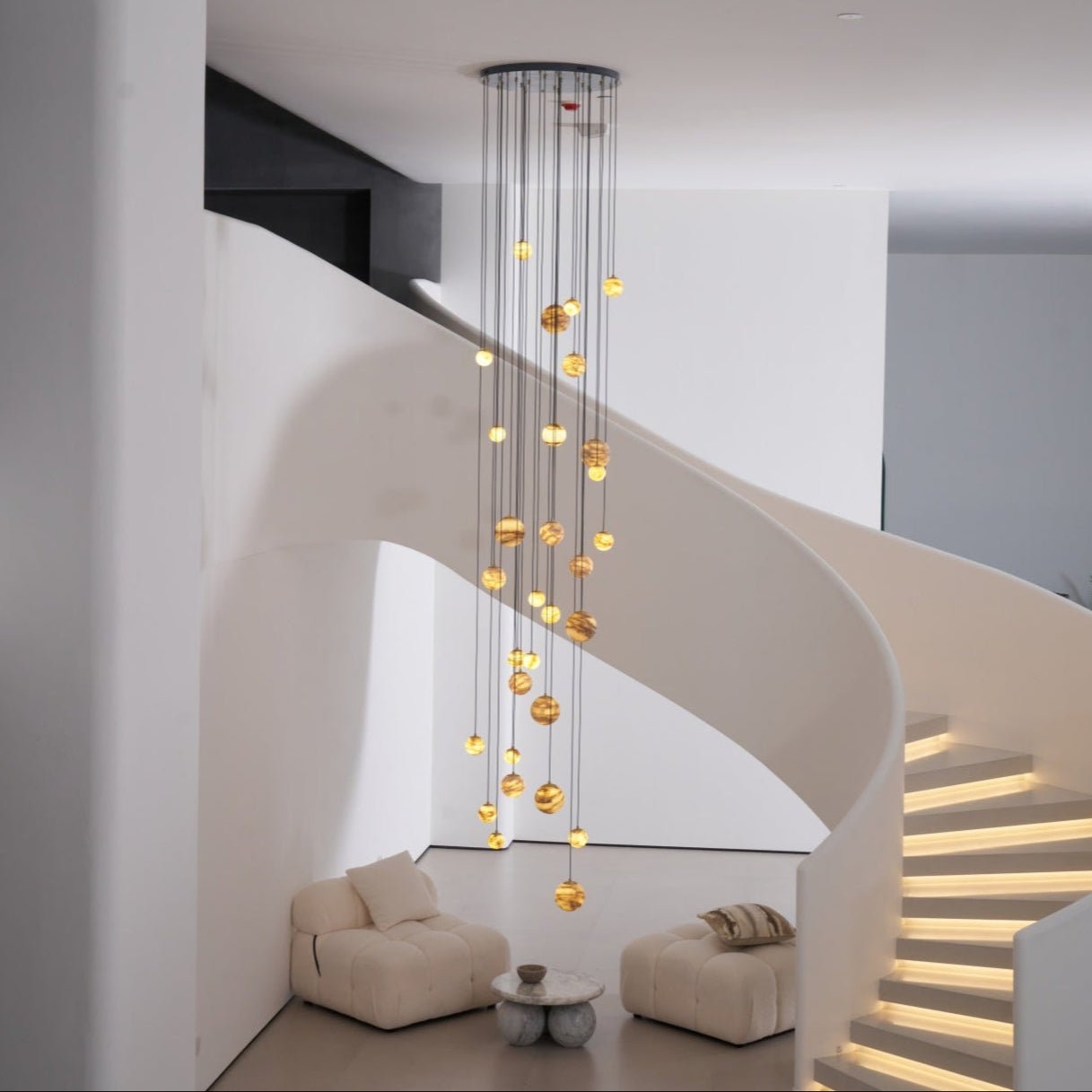 LUX Alabaster Cluster Chandelier Staircase