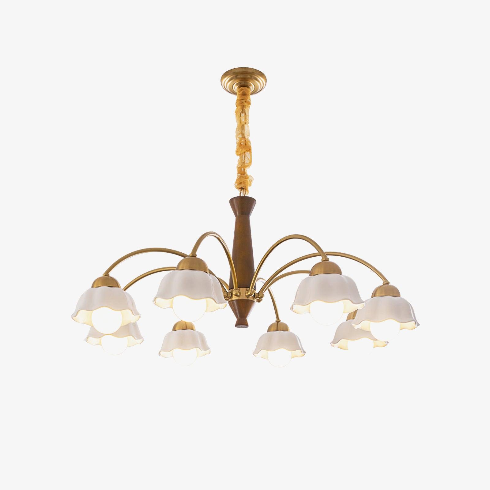 Aldoraria Chandelier Brass Wood Opaline Ceramic