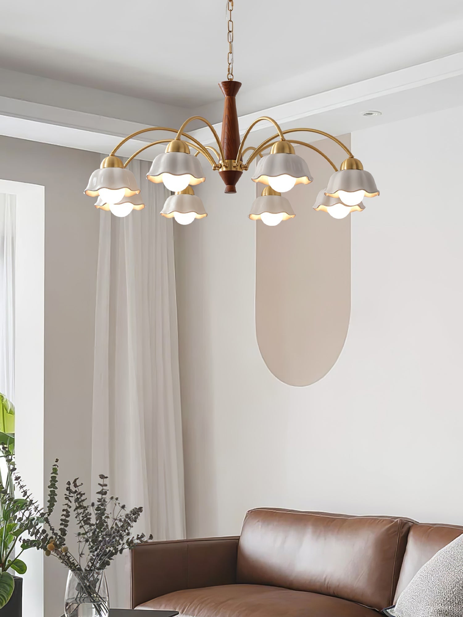 Aldoraria Chandelier Brass Wood Opaline Ceramic