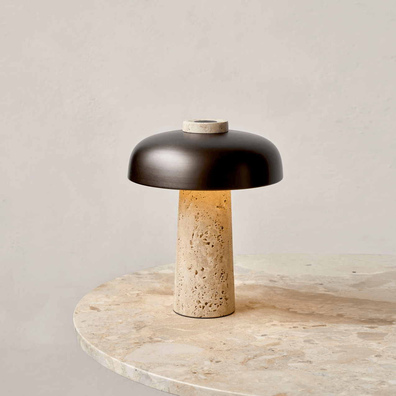 Tavivira Mushroom Form Travertine Table Lamp