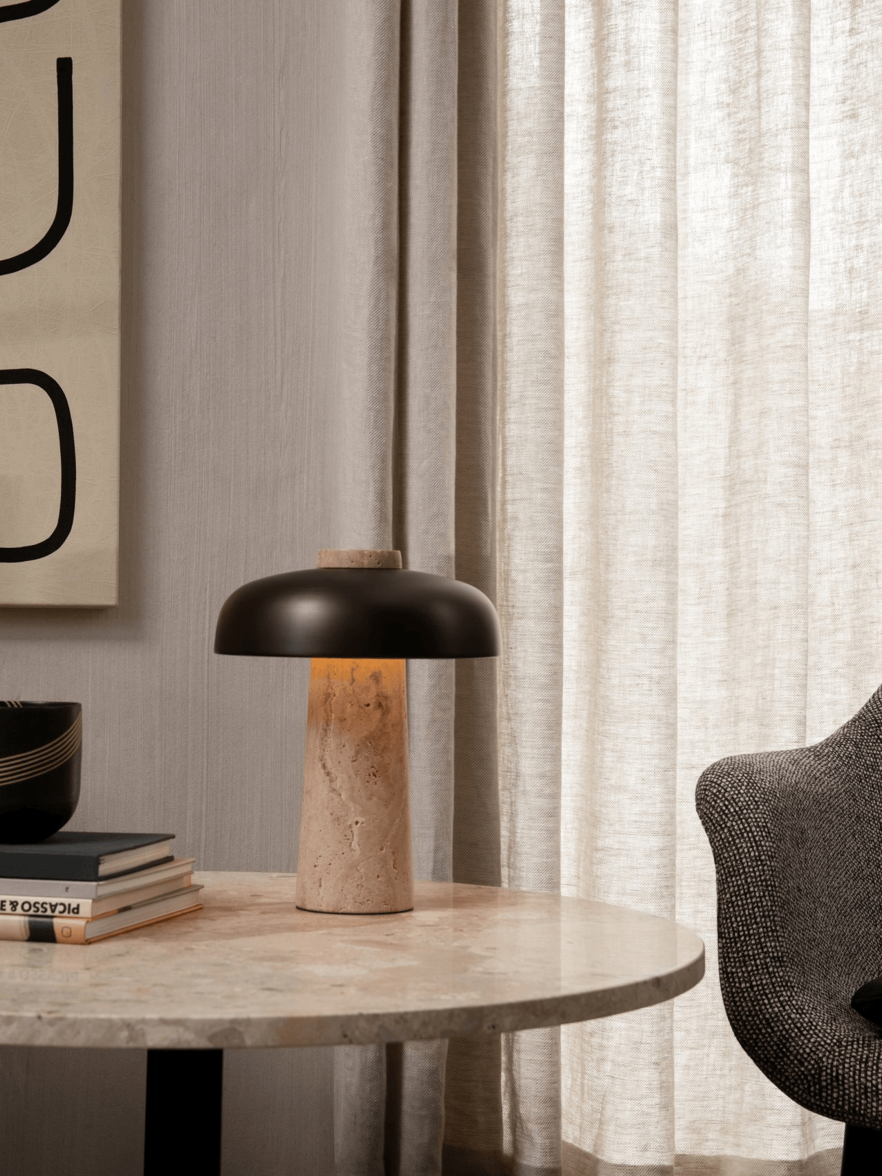 Tavivira Mushroom Form Travertine Table Lamp