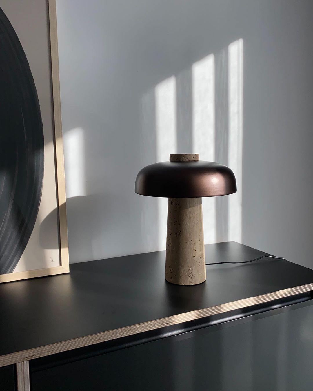 Tavivira Mushroom Form Travertine Table Lamp