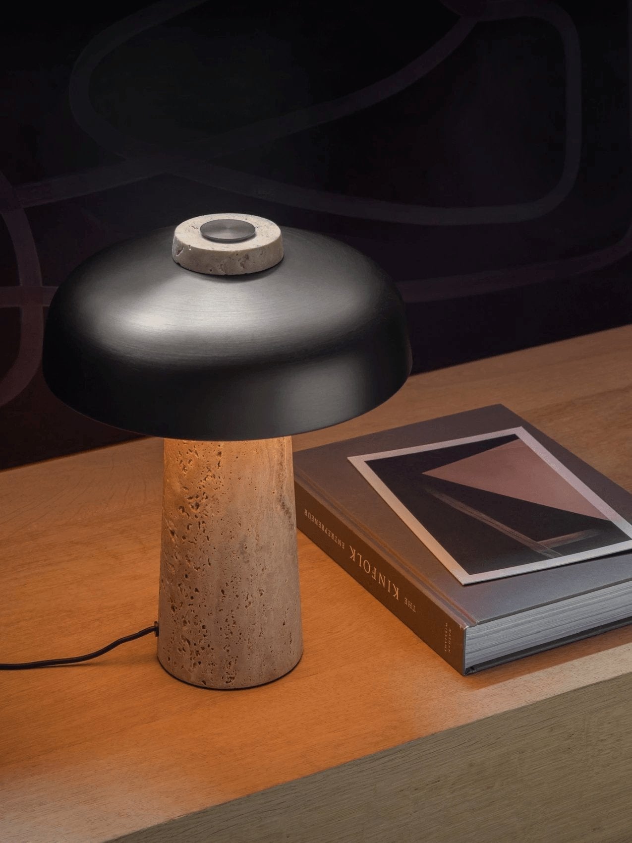 Tavivira Mushroom Form Travertine Table Lamp