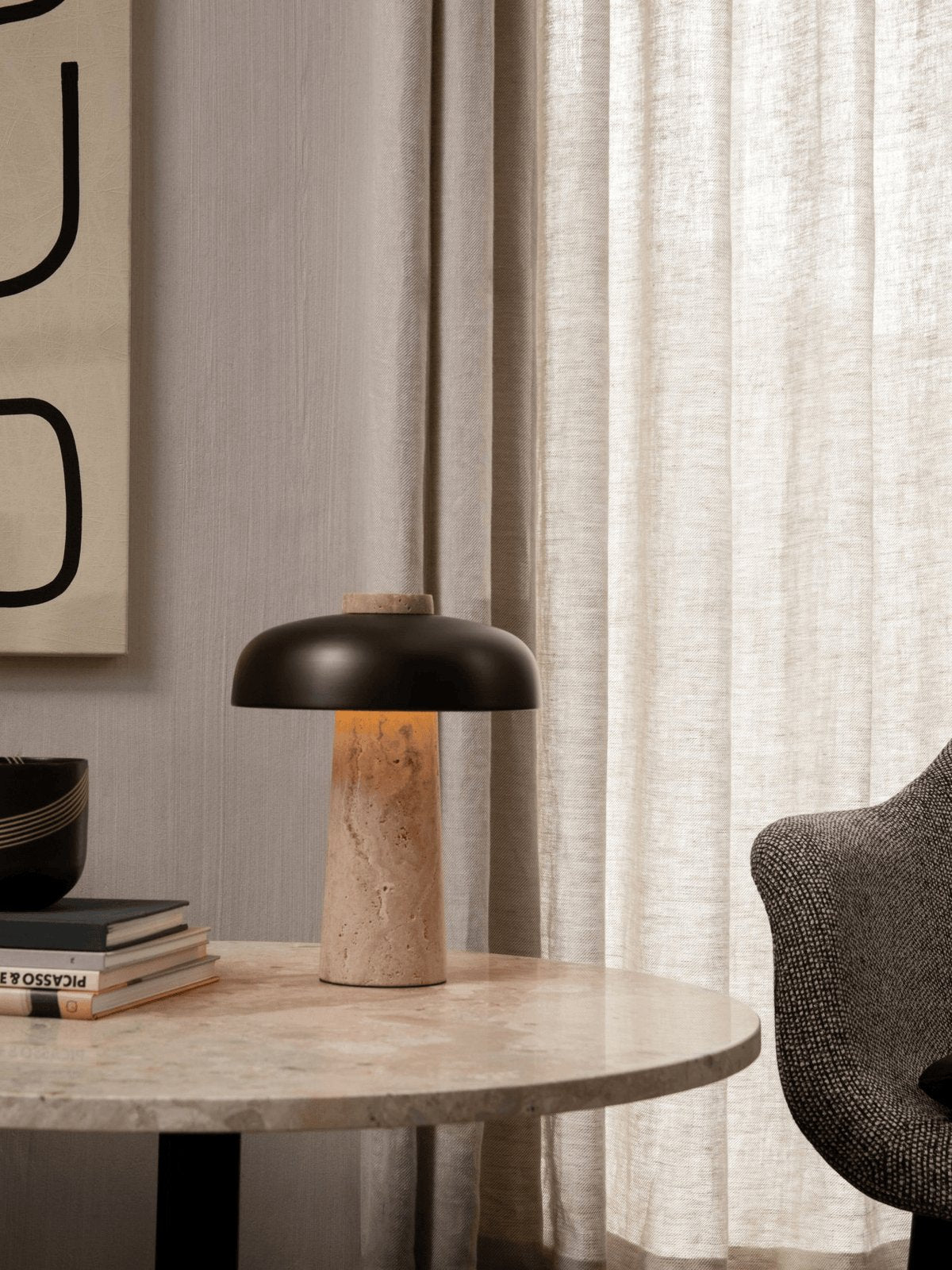 Tavivira Mushroom Form Travertine Table Lamp