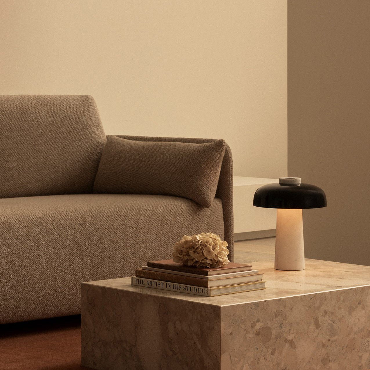 Tavivira Mushroom Form Travertine Table Lamp