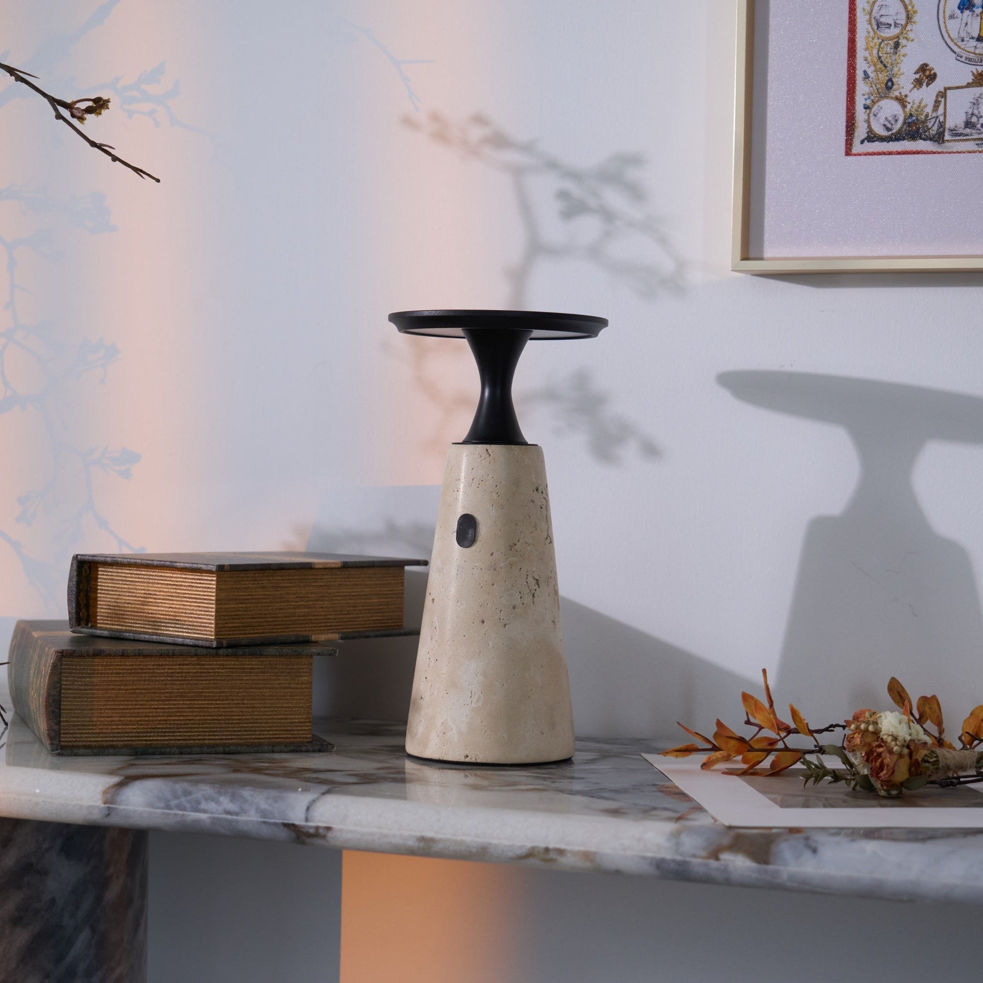 Vespera Sculptural Travertine Table Lamp