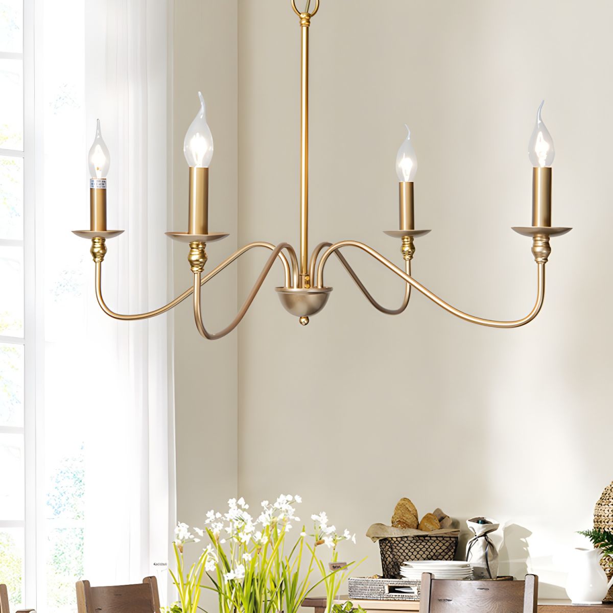 Orielissa Chandelier Gold Candle Curved Arms
