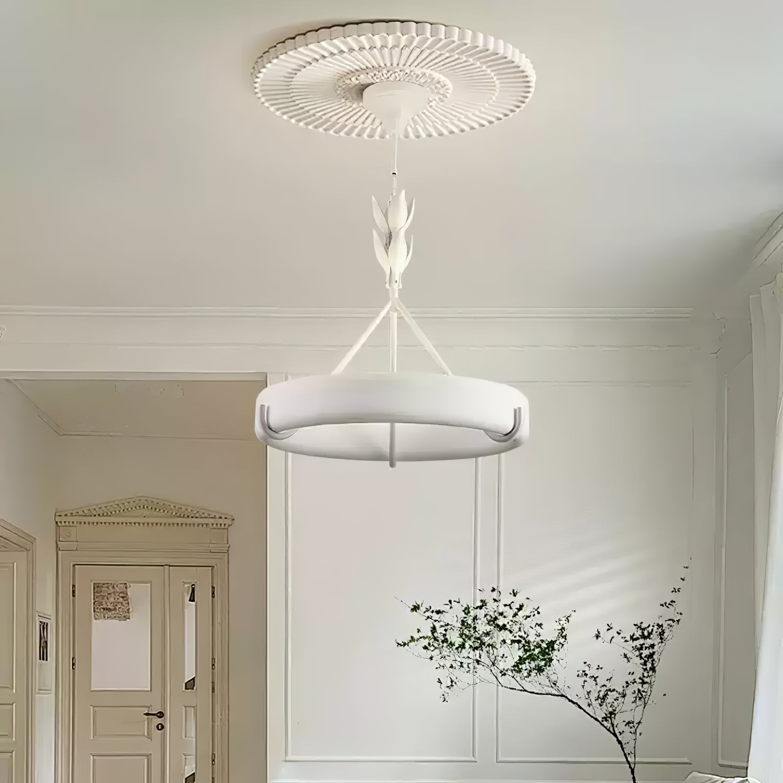Eixor Chandelier Plaster White Floral Shape Minimalist