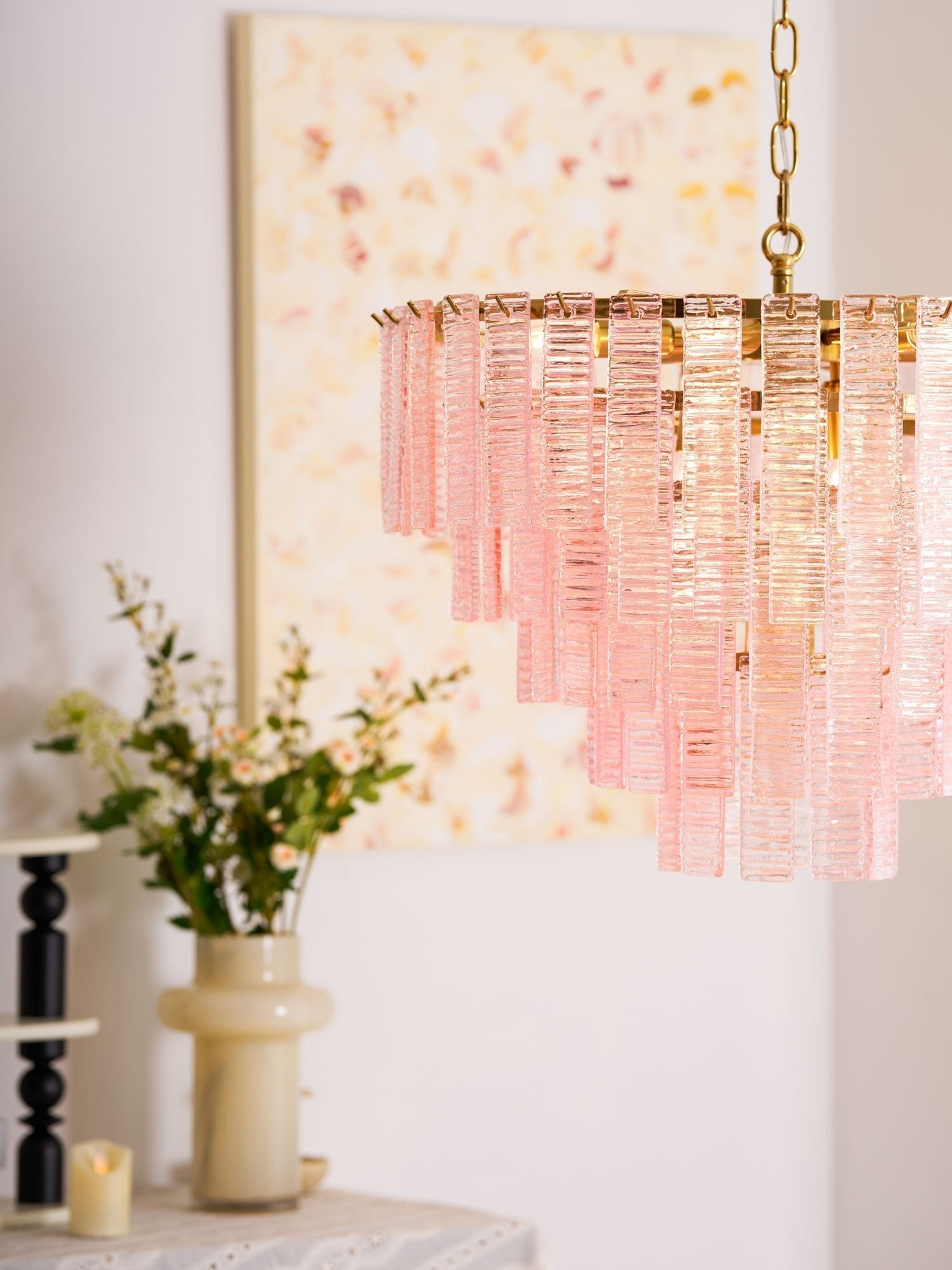 Lioririan Chandelier Pink Murano Glass Layered Vintage Luxury