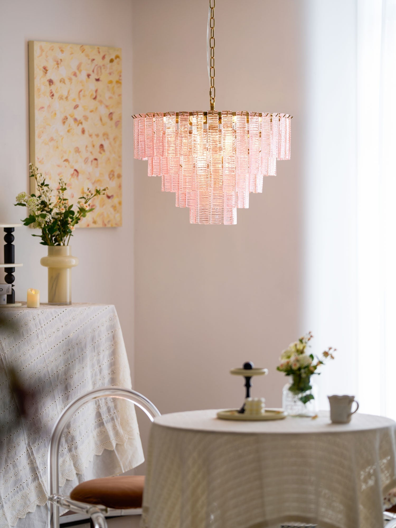 Lioririan Chandelier Pink Murano Glass Layered Vintage Luxury