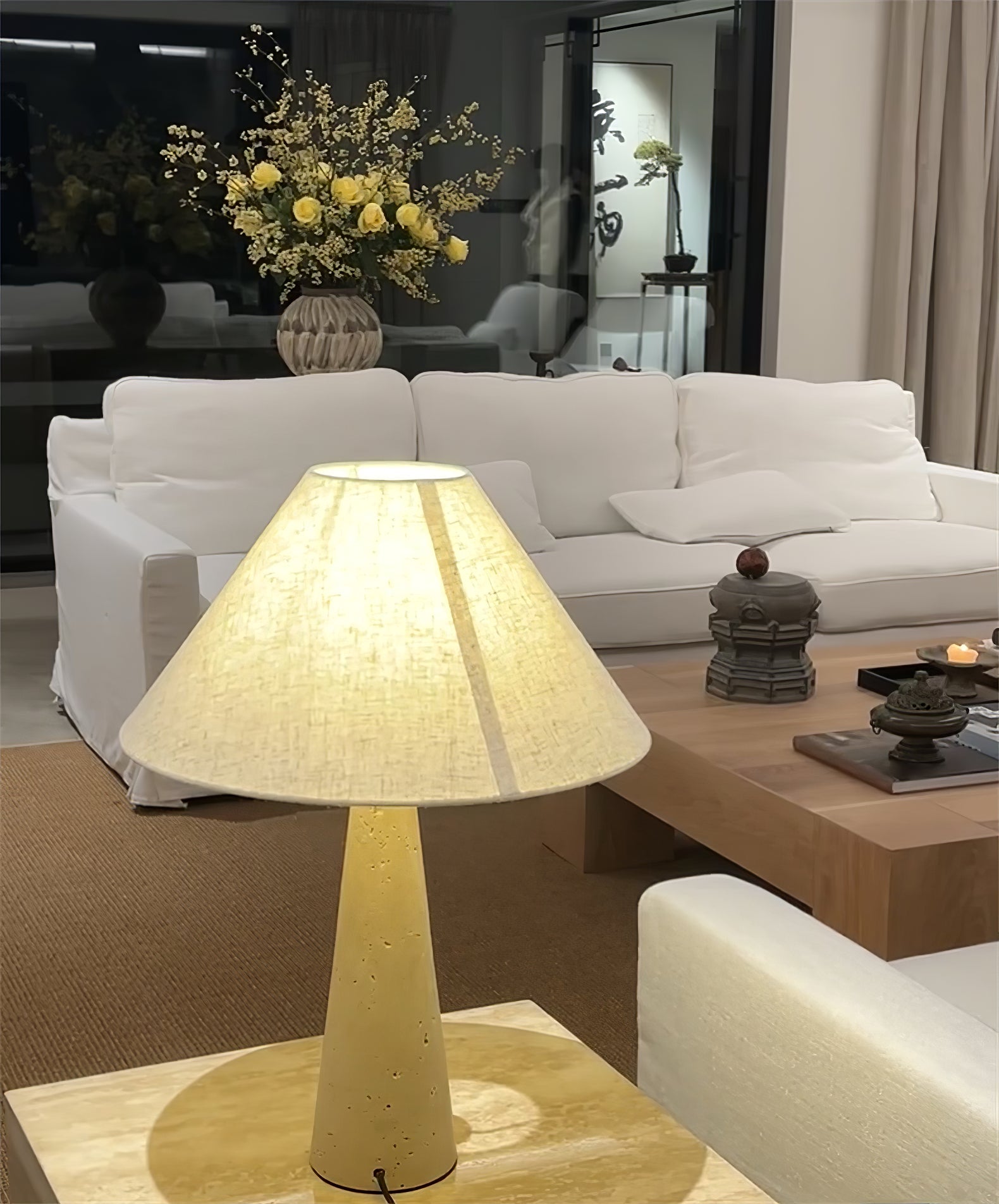 Tavarette Travertine Column Table Lamp