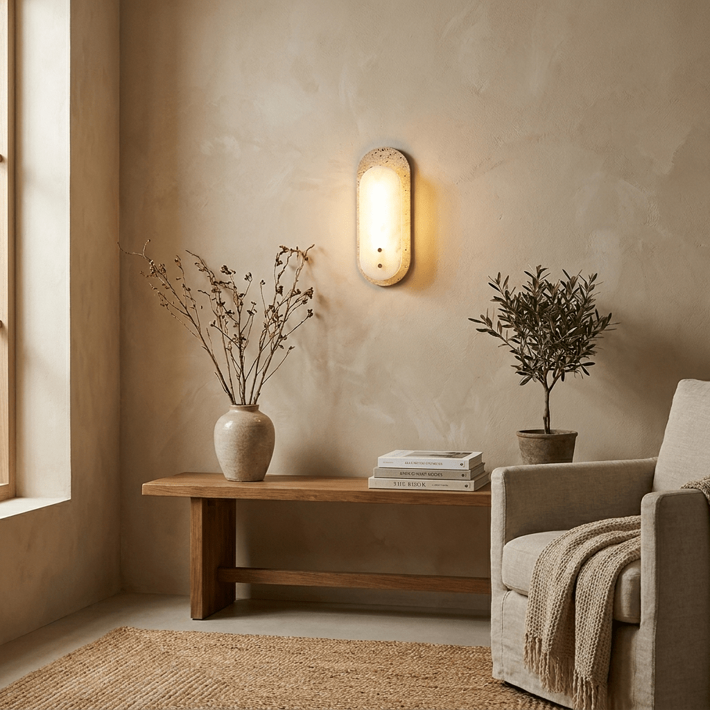 Travertine Alabaster Pill Wall Sconce