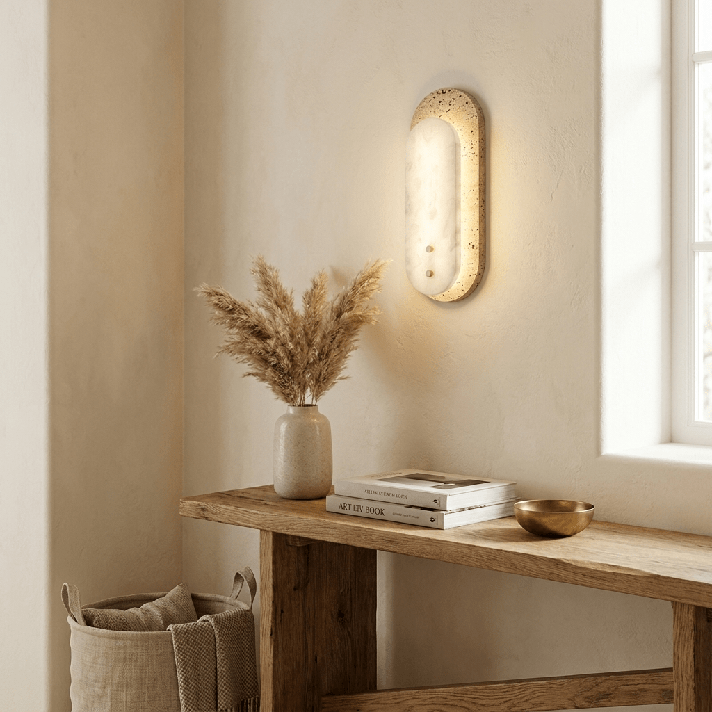 Travertine Alabaster Pill Wall Sconce
