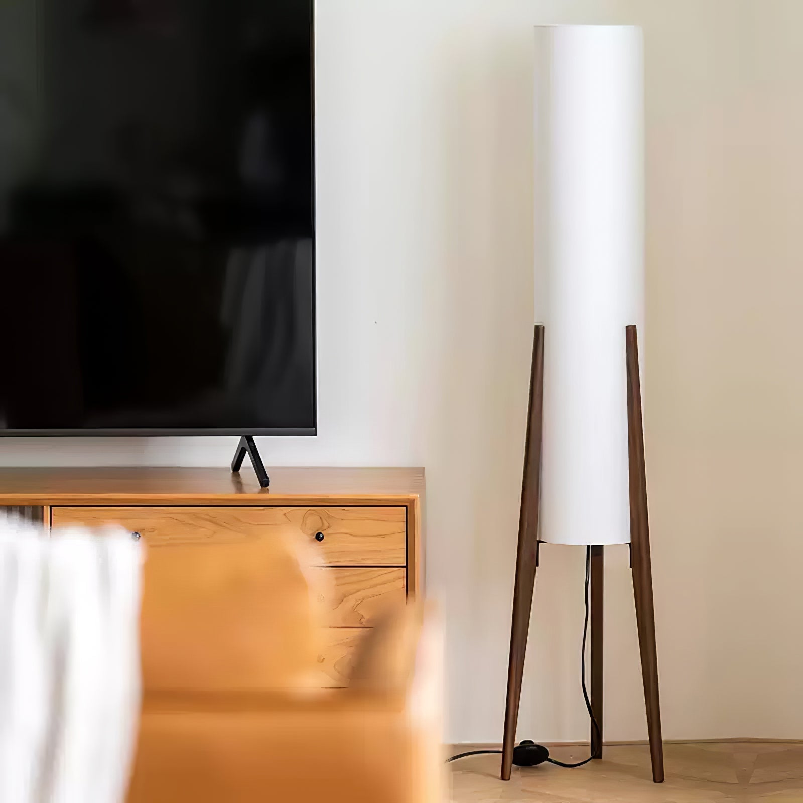 Triluxe Wood & Fabric Modern Floor Lamp