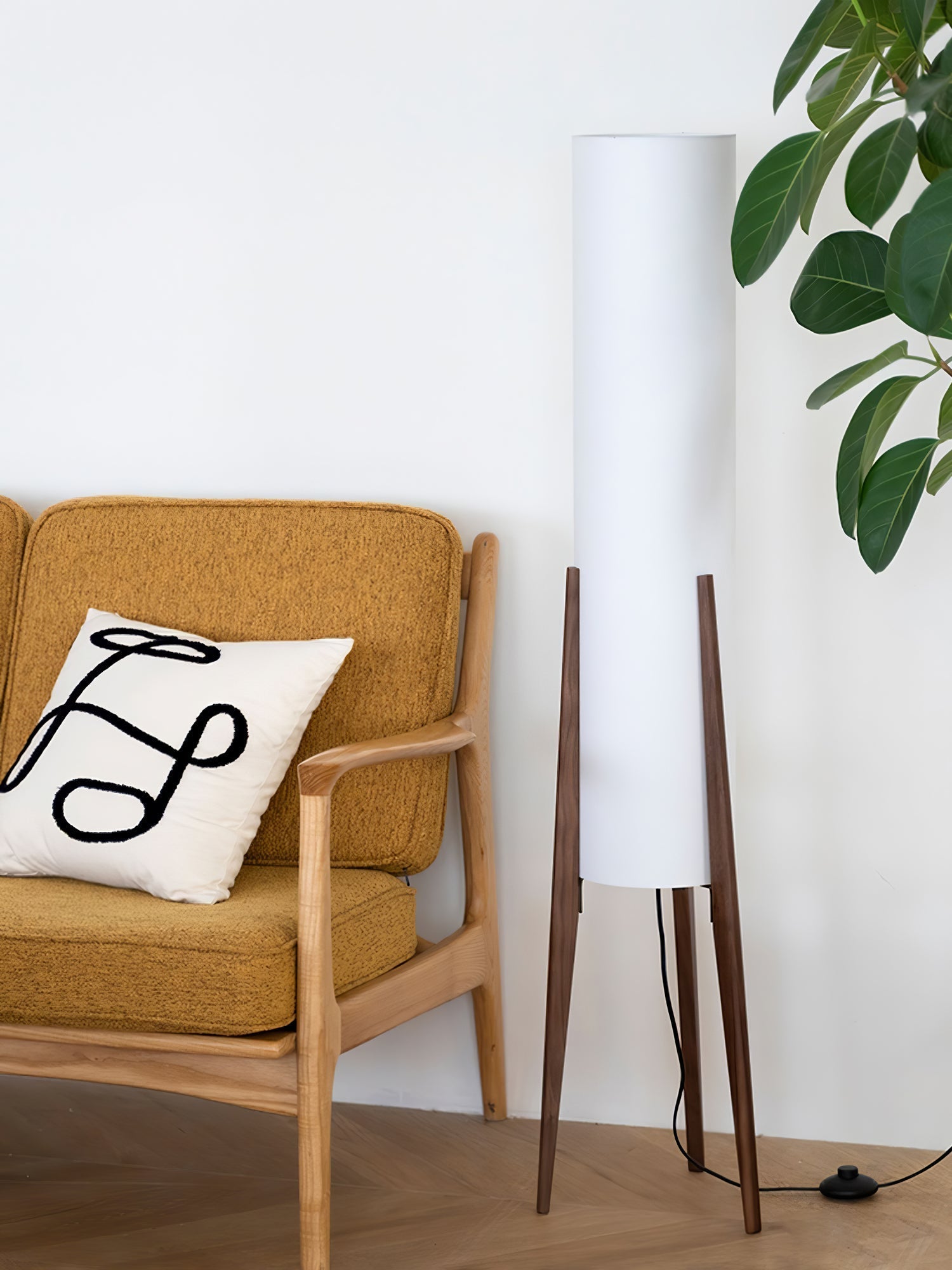 Triluxe Wood & Fabric Modern Floor Lamp