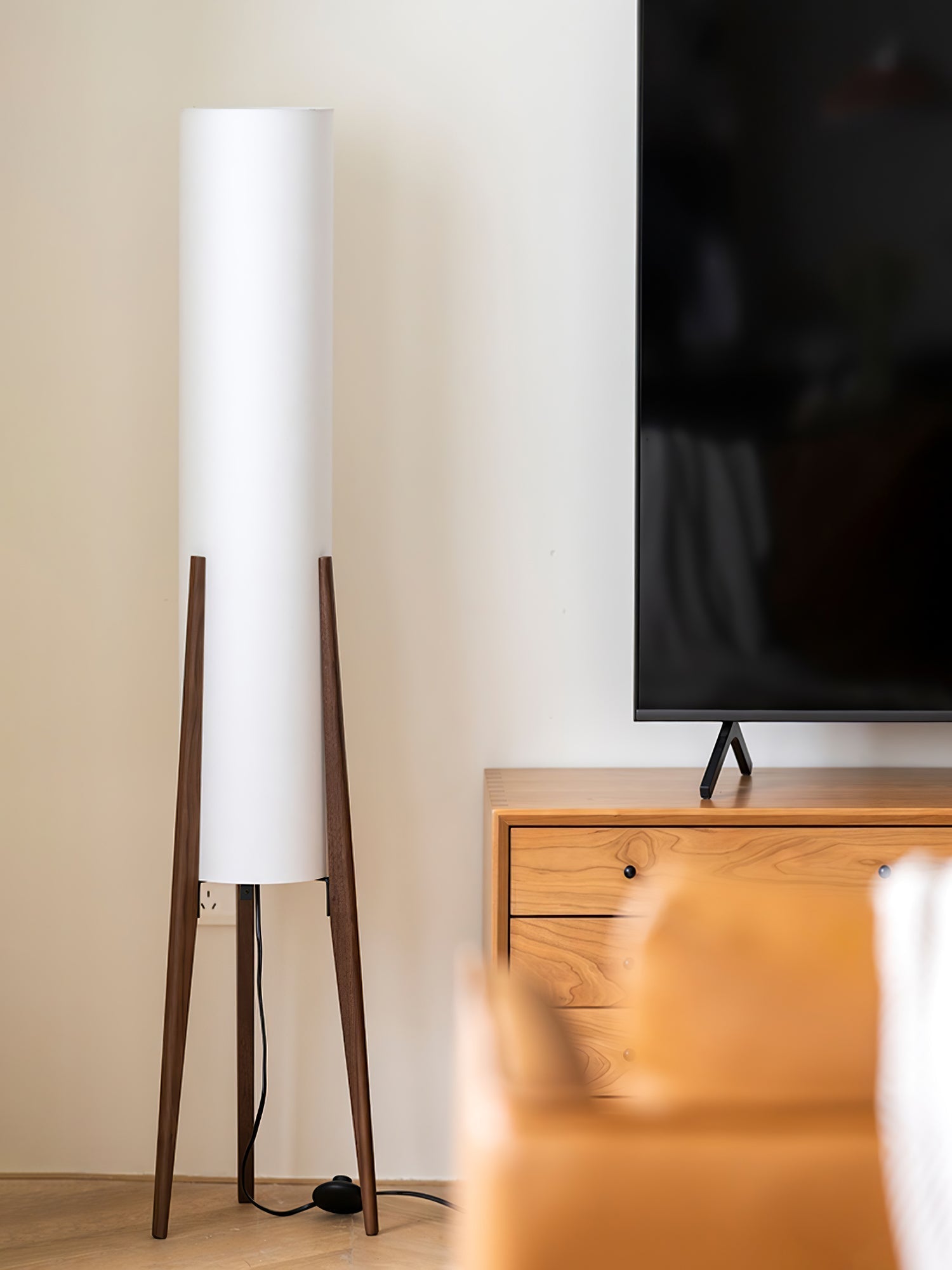 Triluxe Wood & Fabric Modern Floor Lamp