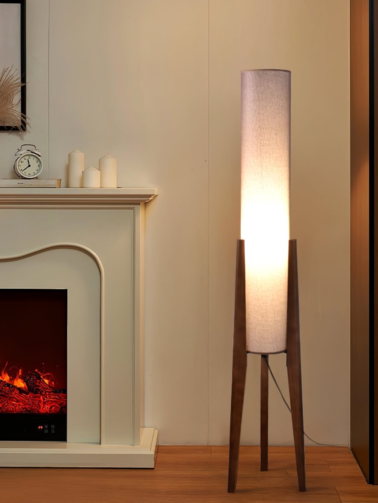 Triluxe Wood & Fabric Modern Floor Lamp
