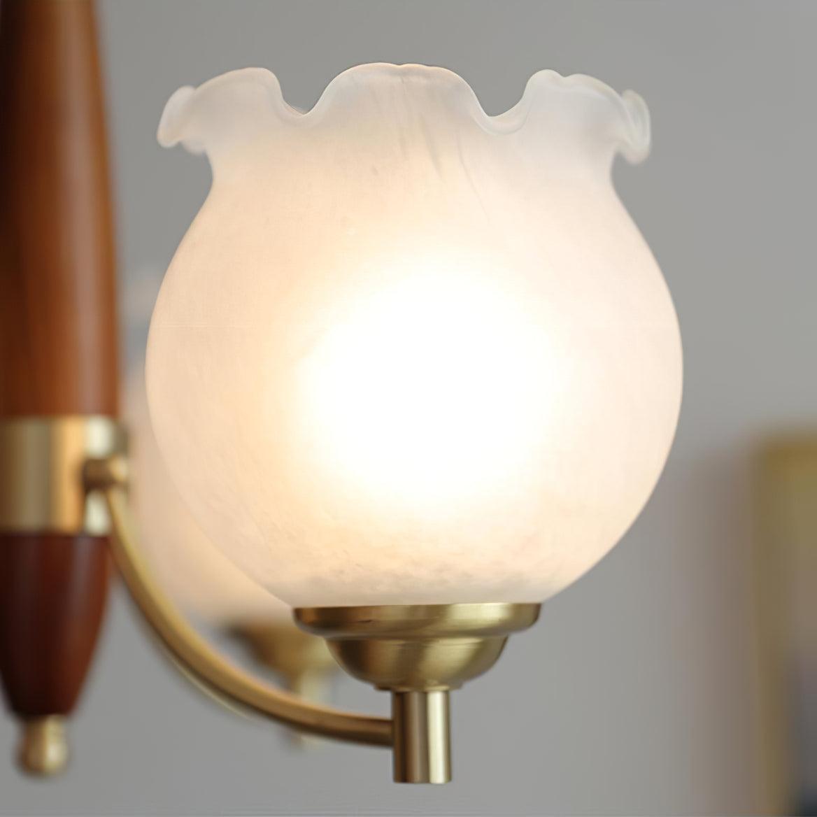 Elvelora Chandelier Tulip Glass Wood Brass Vintage
