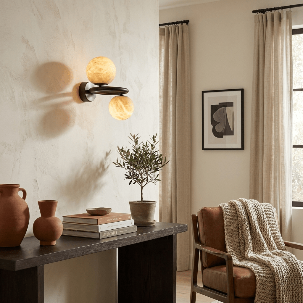 Two Globe Alabaster Wall Sconce