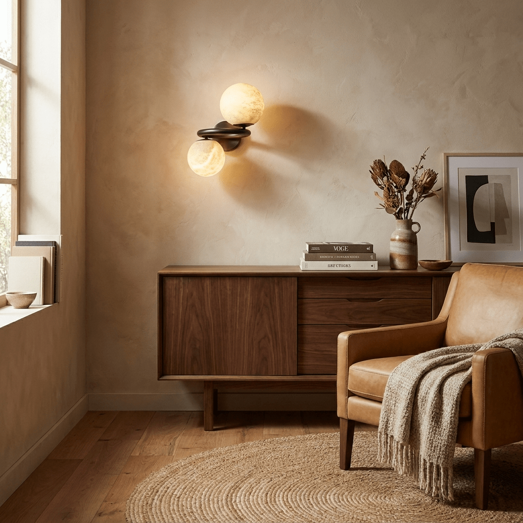 Two Globe Alabaster Wall Sconce