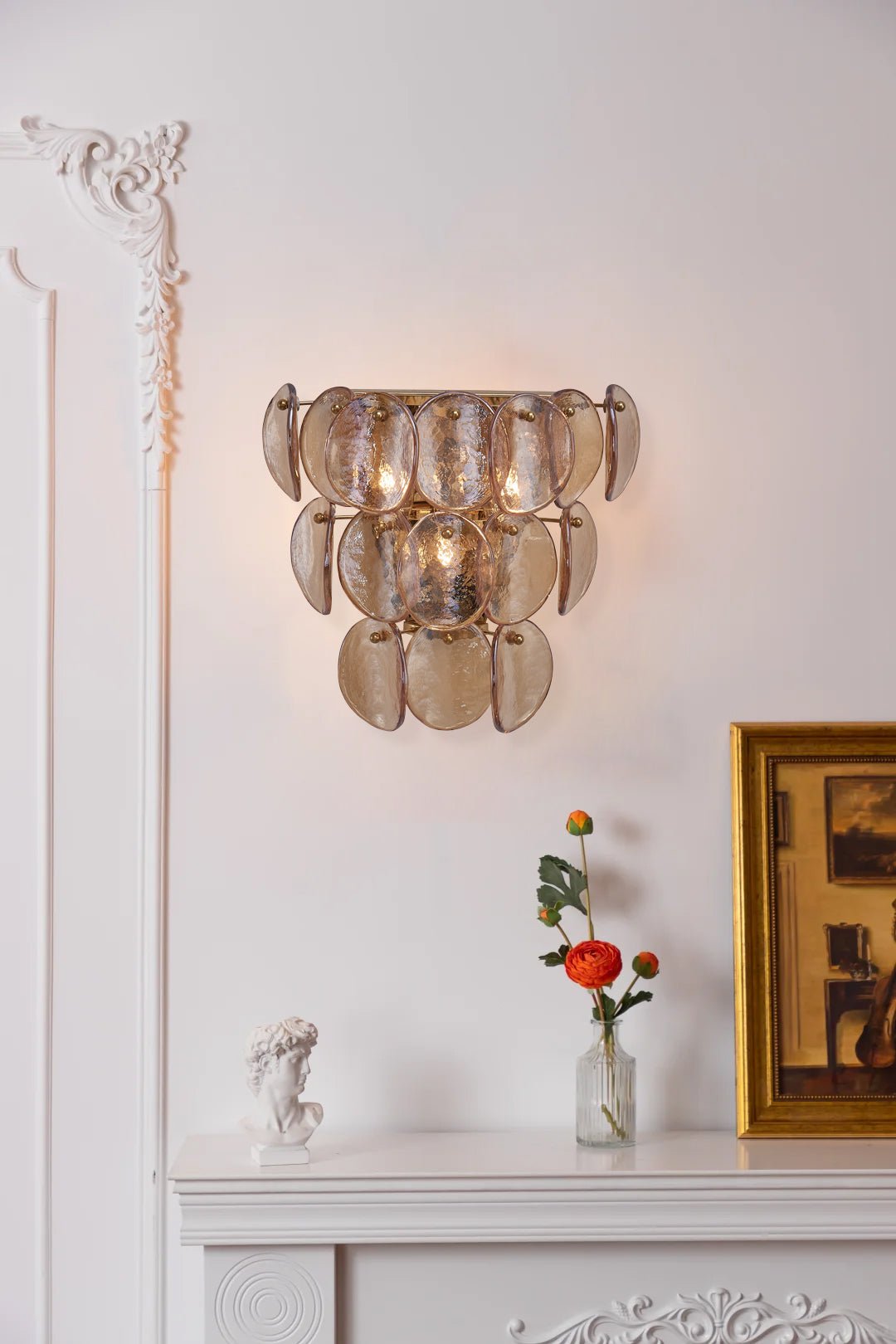 Aurora Wall Lamp Amber Glass Disc Fish Scale Brass - Neutral Decor