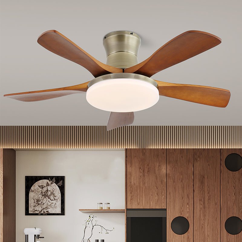 Elveora Modern Brass Wood Ceiling Fan Light