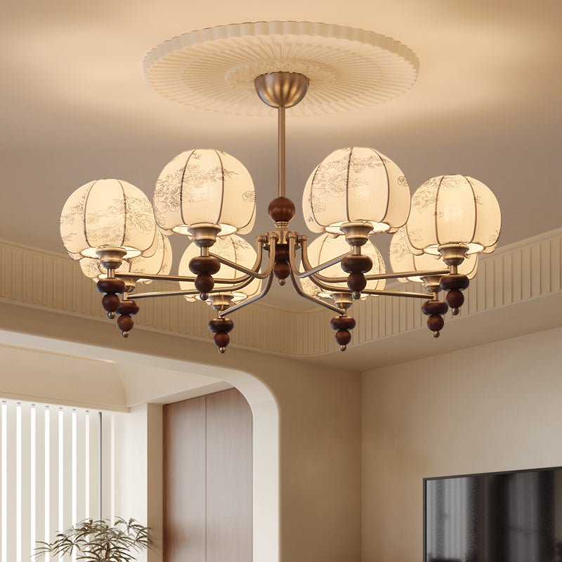 Comirisra Premium Traditional Petal Fabric Wood Chandelier
