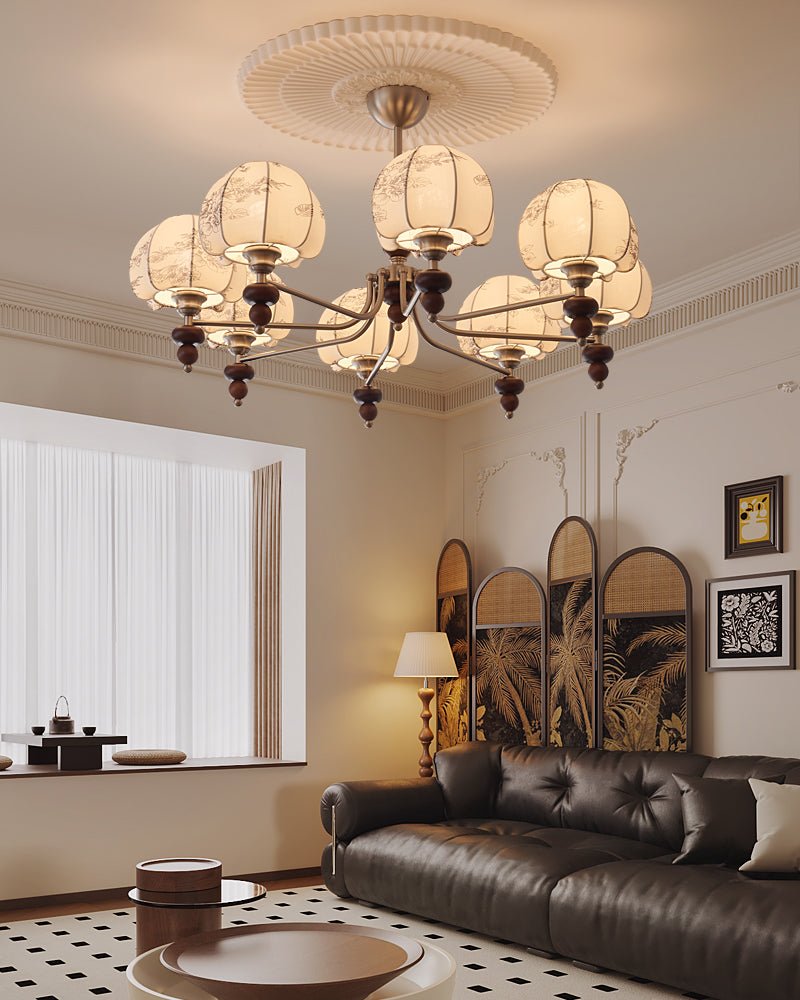 Comirisra Premium Traditional Petal Fabric Wood Chandelier