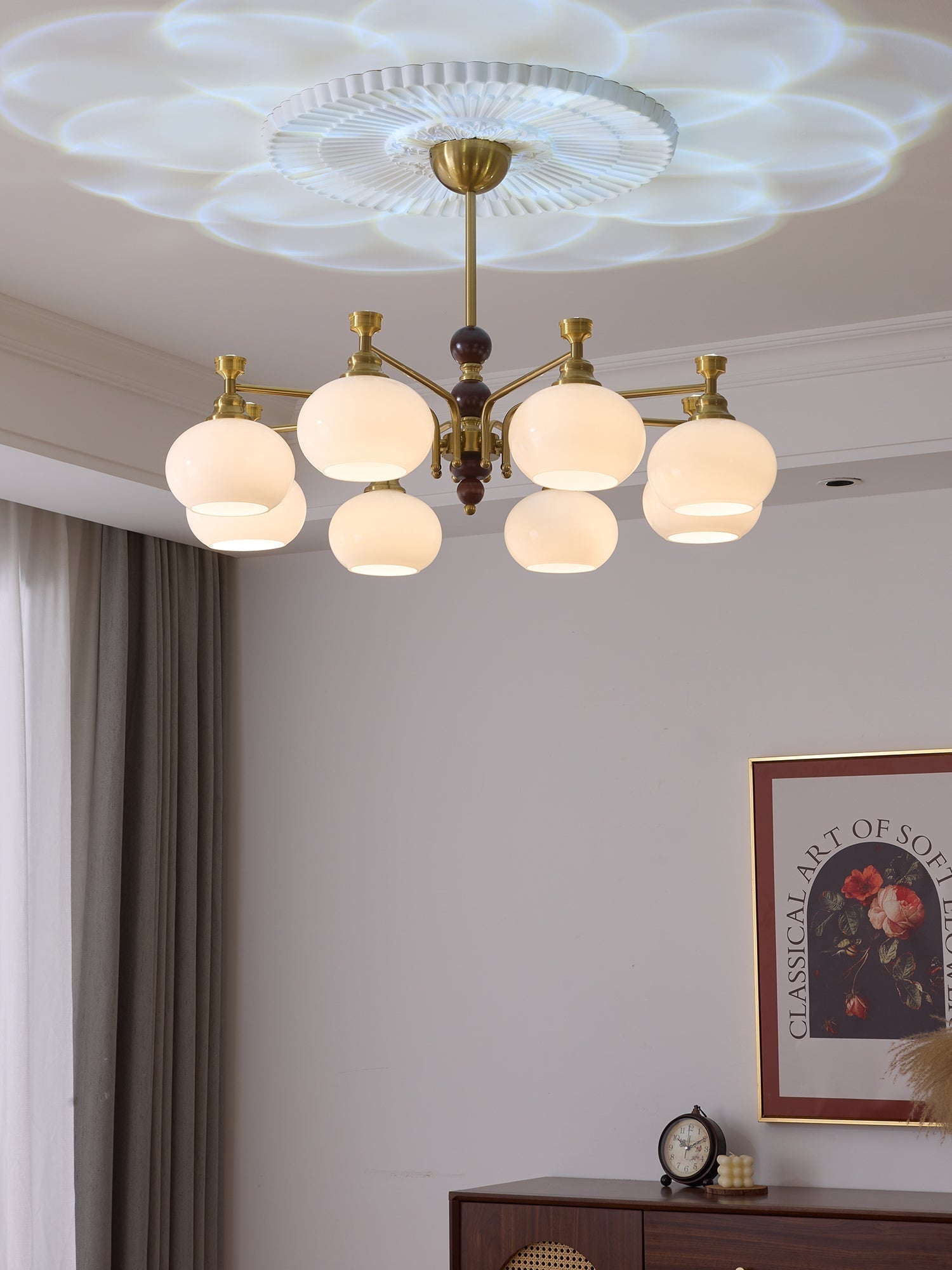 Aursolos Traditional Elegance Wood Glass Chandelier