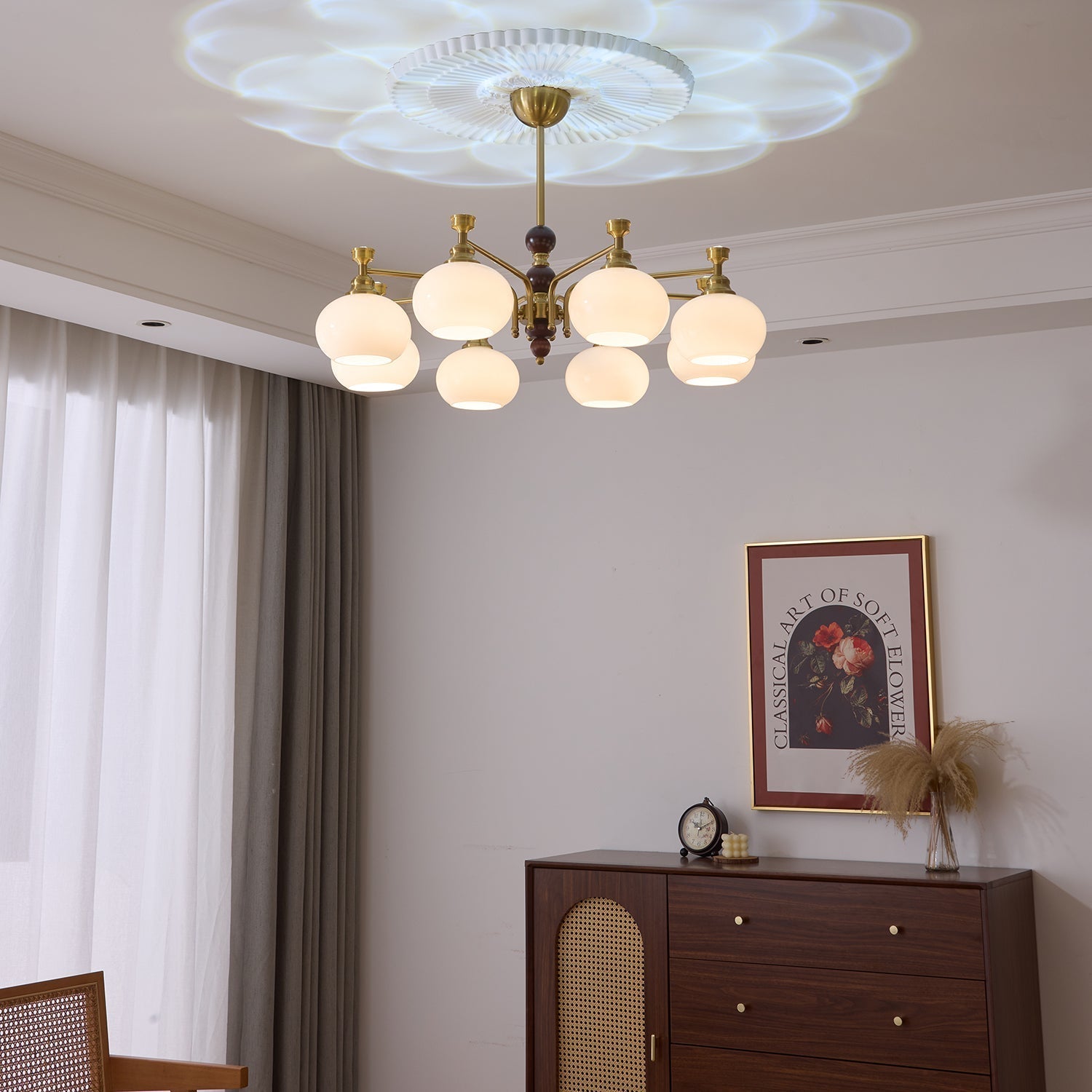 Aursolos Traditional Elegance Wood Glass Chandelier