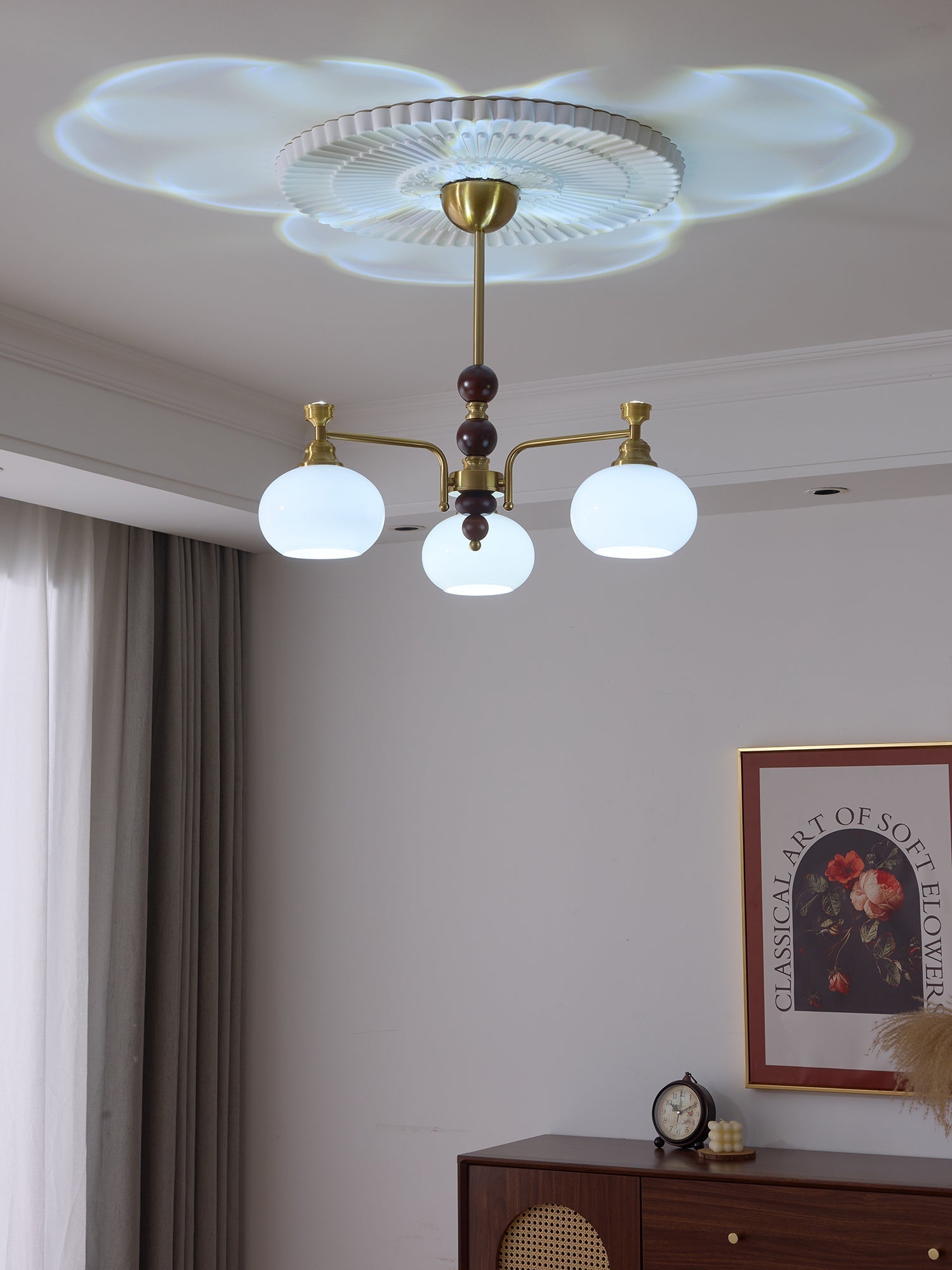 Aursolos Traditional Elegance Wood Glass Chandelier